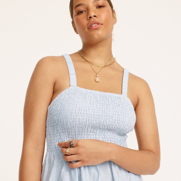 🆕J CREW Smocked Beach Dress Blue Stripe Cotton X-Small #BF192 - Picture 3 of 10